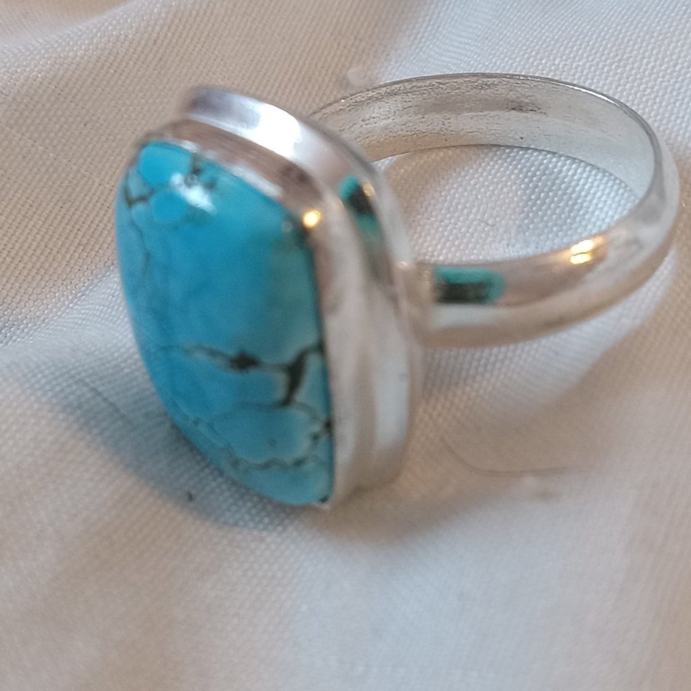 New REAL beautifu Santa Fe Blue/ Green Turquoise 925 SIlver Ring Women's Jewelry
